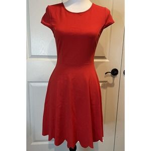 Lulus Red Scalloped Hem Cap Sleeve Dress Womens S Valentines Day Flirty Fun Zip